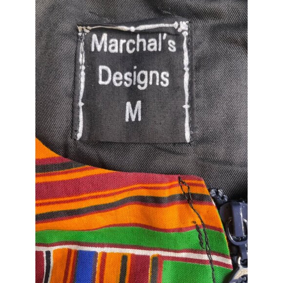 Marchal's Designs Men's Black and African Print Zipper up Shirt Size M SKU 3275 - Picture 5 of 6